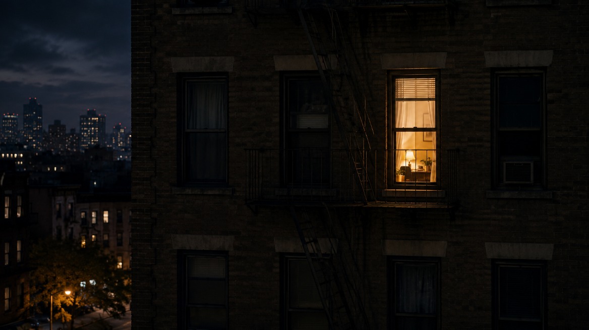 illuminated window at night